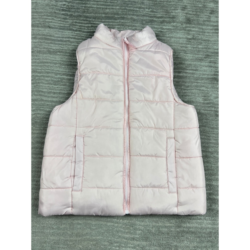Birch & Stone Puffer Vest Girls Size 10 Pink Faux Fur Sherpa Lined Quilted Zip